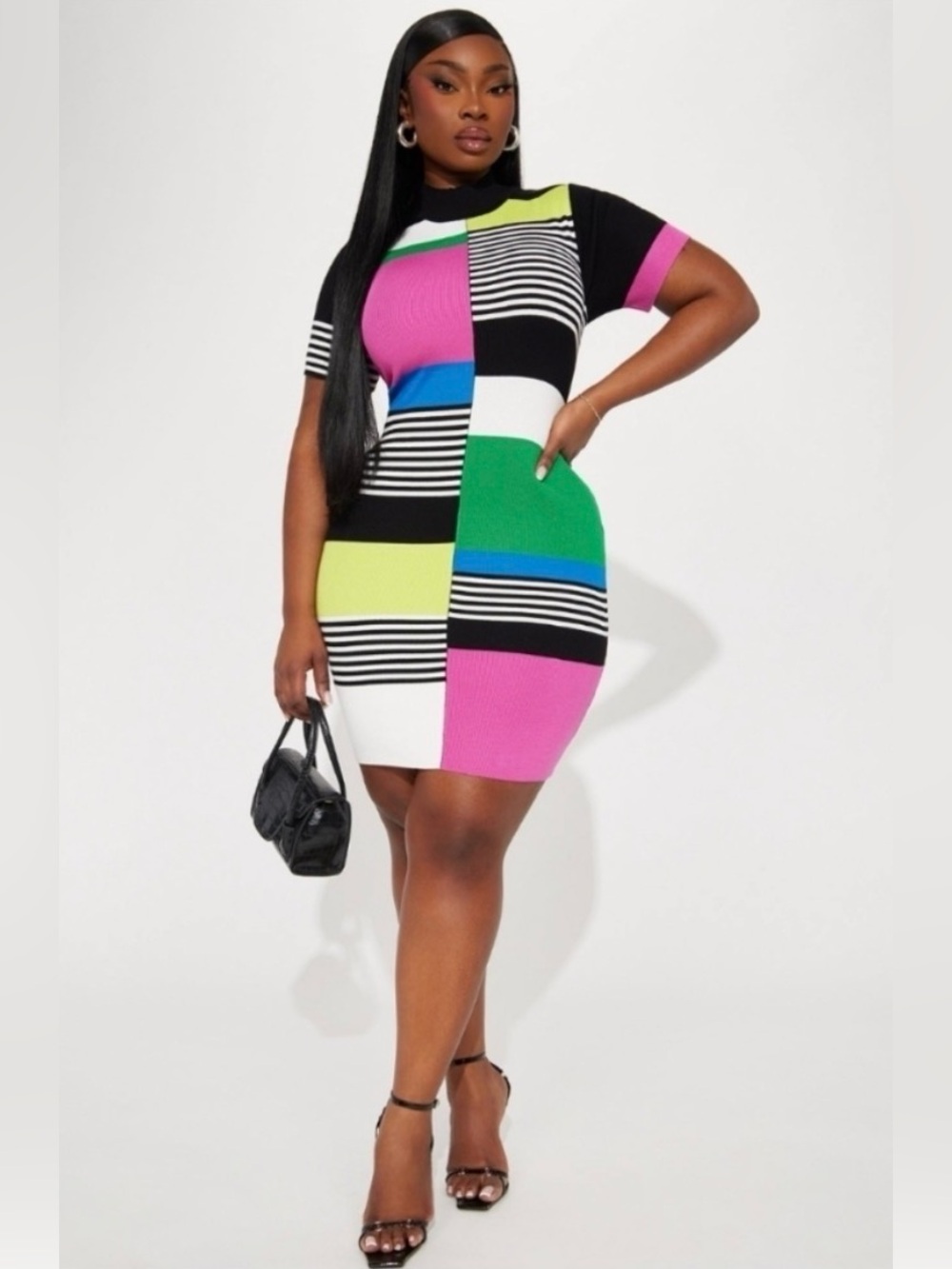 Fashion Nova Neon Colorblock Knit Mini Dress - Pink, Green, Blue, Multicolor